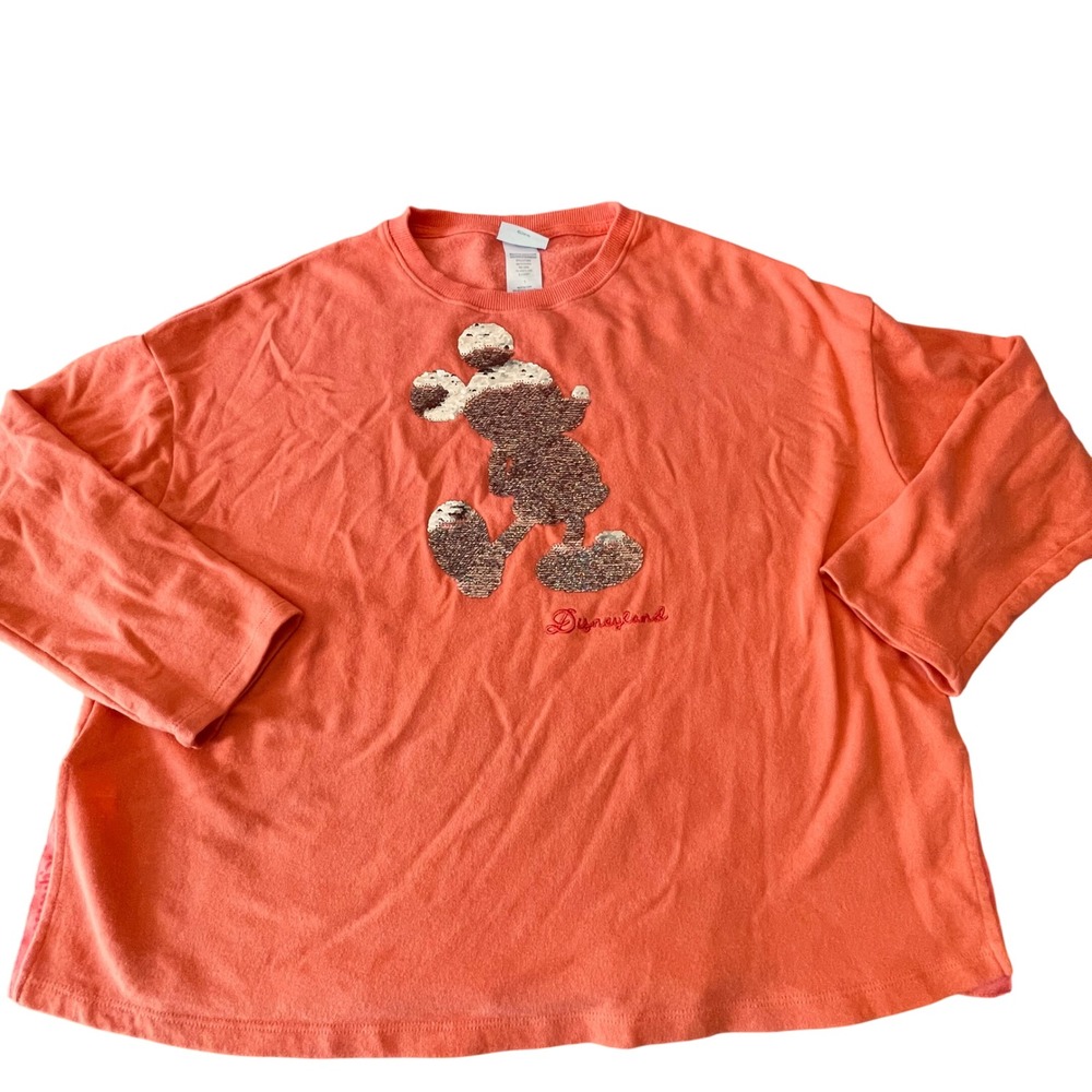 Disney Parks Disneyland Orange Sequin Mickey Mouse Sweatshirt L
